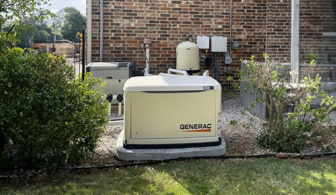 Backup generator installed near a building