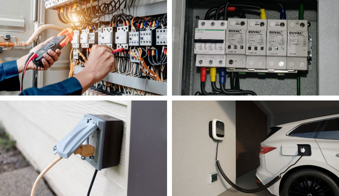 Collage of electrical services and installed ev charging system