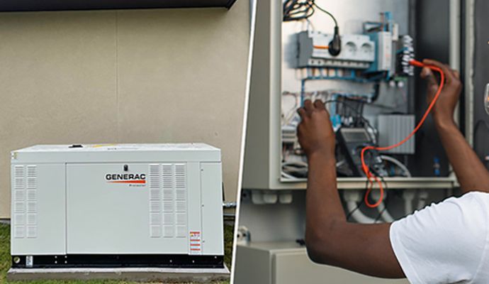 Collage of installed generator and professional repairing services