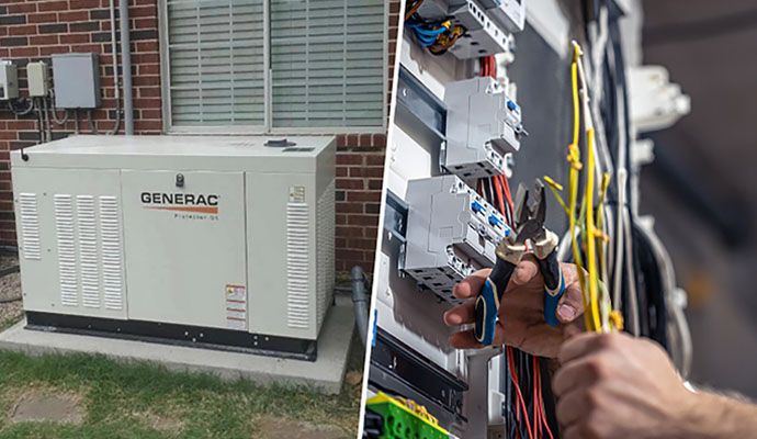 Collage of installed generator and emergency repairing services