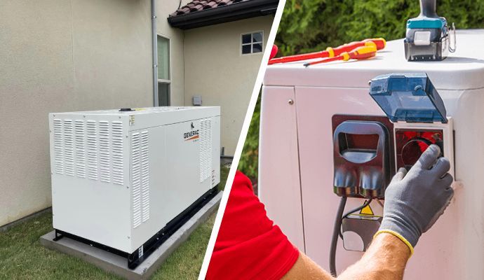 Collage of installed generator and repairing services