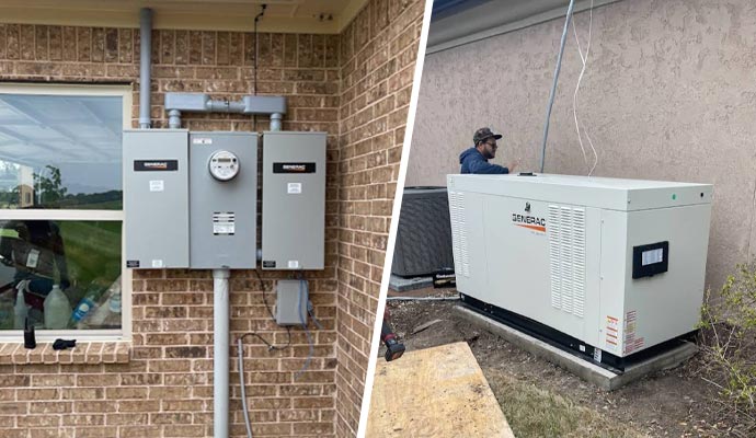 Collage of home electrical panel and generator maintenance