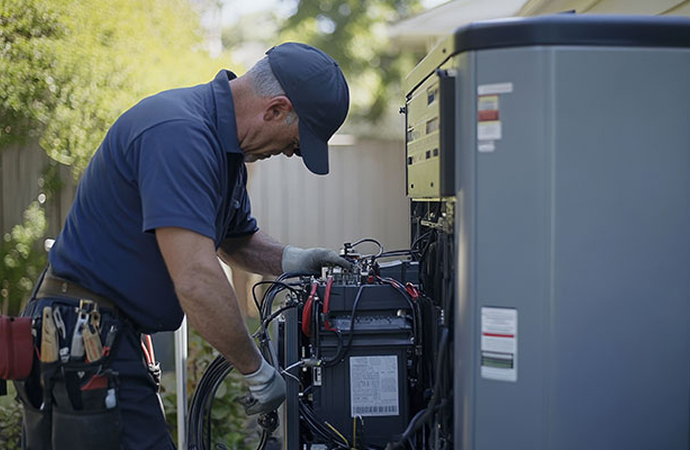 An expert servicing a generator