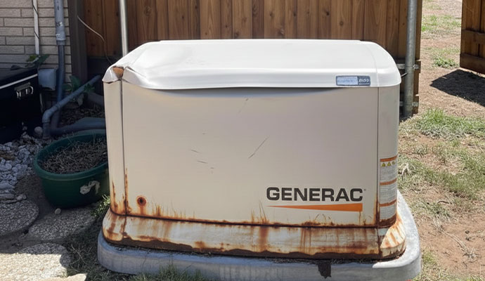Damaged Generac residential standby generator