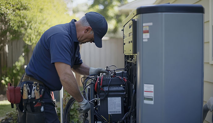 An expert servicing a generator