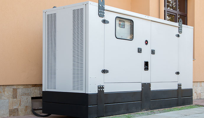 Commercial Generac generator installed outside building