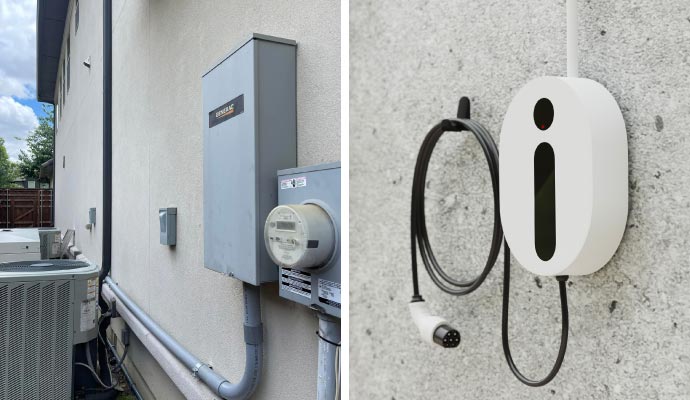 Collage of meter Base and ev Charger