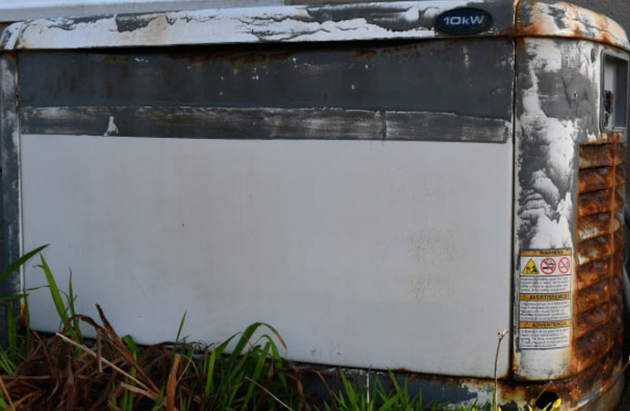 Rusty and weathered standby generator unit