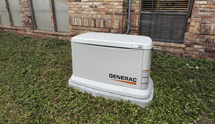 Generac generator installed outside in the area of Garland